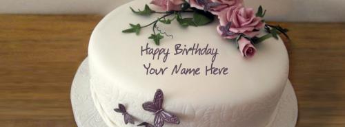 Write Name On Birthday Flower Cake Facebook Cover