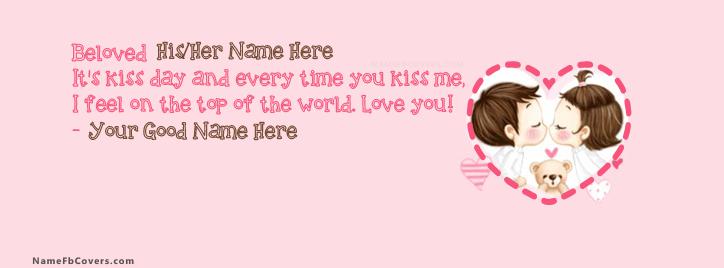 Cute Kiss Day Wish Facebook Cover With Name