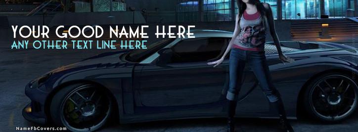 Girl and Car Facebook Cover With Name