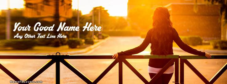 Girl Waiting Sunset Facebook Cover With Name