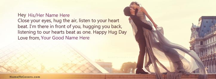 Hug Day Couple Facebook Cover With Name