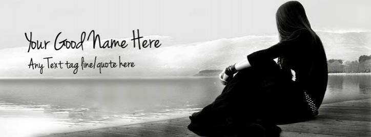 Alone Girl in Black Facebook Cover With Name