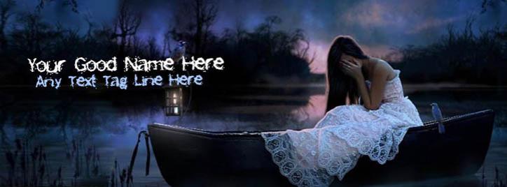 Alone girl on boat Facebook Cover With Name