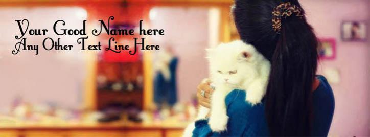 Girl with Cat Facebook Cover With Name