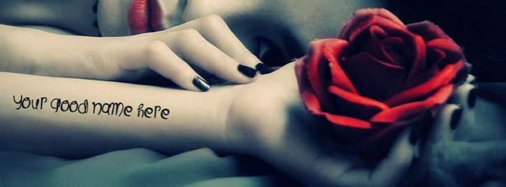 Girl with Red Rose Facebook Cover With Name