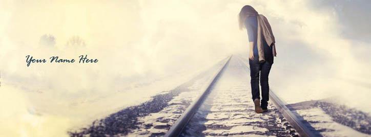 Sad girl walking on railway track Facebook Cover With Name