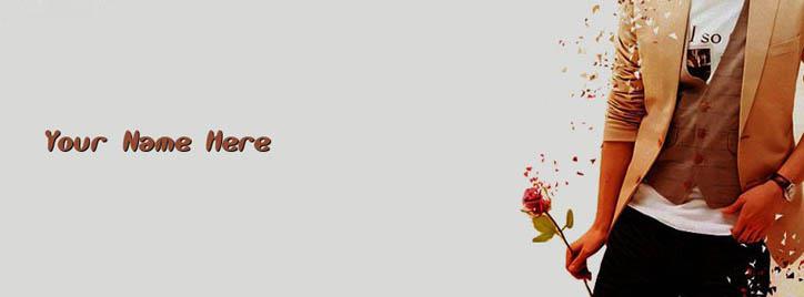 Stylish Boy with Rose in hand Facebook Cover With Name