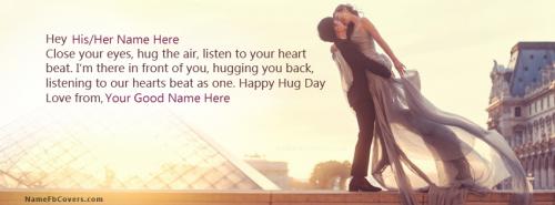 Hug Day Couple FB Cover With Name 