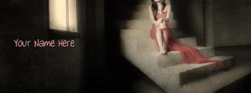 Alone girl sitting on stairs FB Cover With Name 