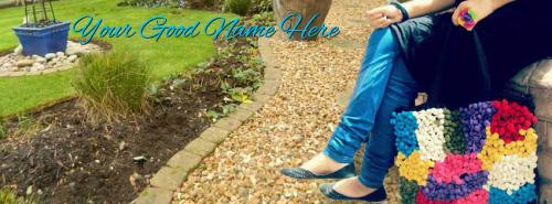 Girl Sitting in Garden FB Cover With Name 