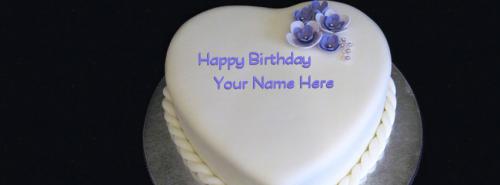 Heart Birthday Cake FB Cover With Name 