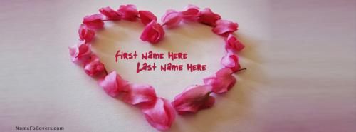 Pink Flowers Heart FB Cover With Name 