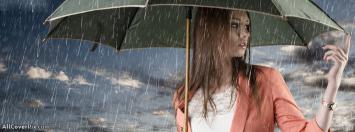 Girl In Rain With Umbrella Facebook Cover Photo