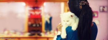 Stylish girl with cat Facebook Cover